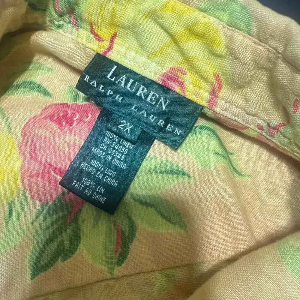 LRL Ralph Lauren Womens 2X 100% Linen Floral Tie Front Sleeveless Top shirt - Picture 6 of 6